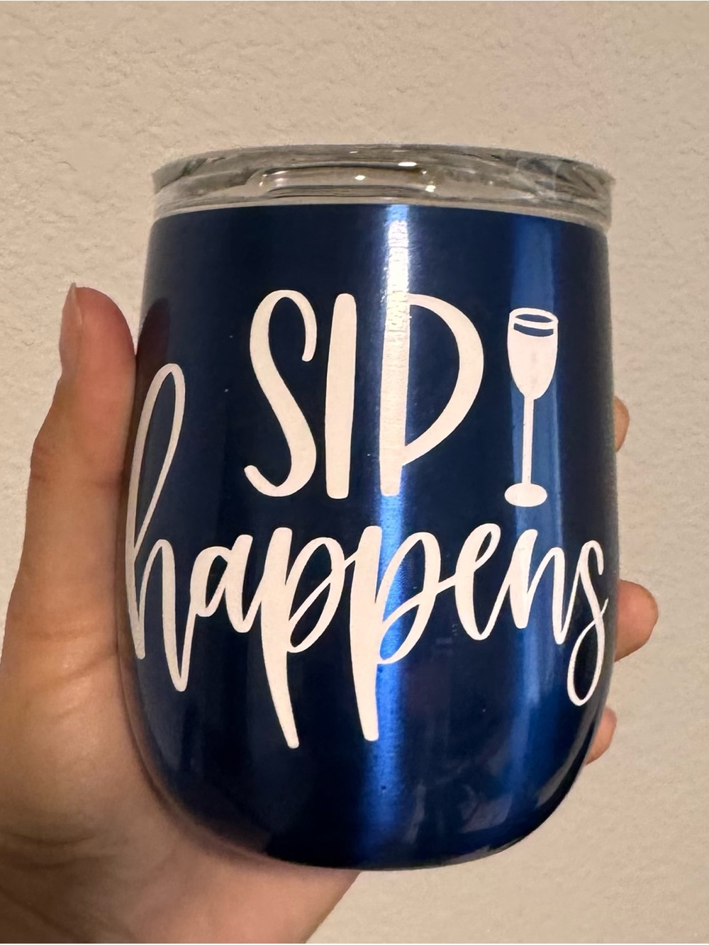 Sip Happens Metallic Blue Insulated Wine Tumbler